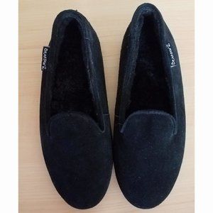 Bearpaw Shearing/Sheepskin Slippers~Smoking Loafer Style~Black Suede Uppers~6
